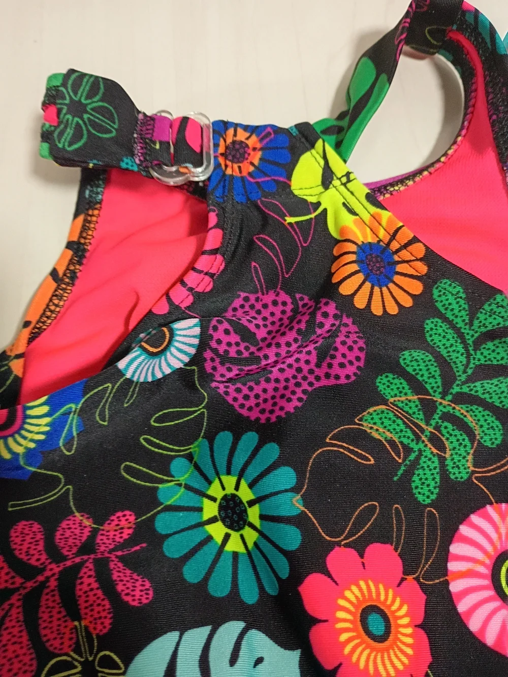 Cat & Jack Neon Floral Tutu One-Piece Swimsuit - Black & Hot Pink Size 2T